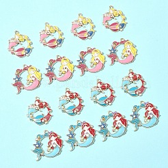 16個4スタイルアロイエナメルペンダント  ラインストーン付き  人魚のチャーム  ミックスカラー  28.5x32.5x2.5mm  穴：1.8mm  4個/スタイル&nbsp;ENAM-FS0002-24