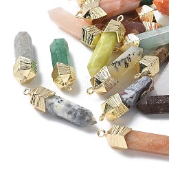 ナチュラルミックスストーンファセットペンダント  ラックメッキ真鍮金具付き剣型チャーム  ゴールドカラー  染めと未染色の混合  28~29x6~7x7.5~8mm  穴：1.5mm&nbsp;G-G181-03G-M
