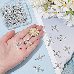 合金クリスタルラインストーンペンダント50個。  クロスチャーム  プラチナ  29x20x2mm  穴：2mm  50個/セット&nbsp;ALRI-ME0001-02