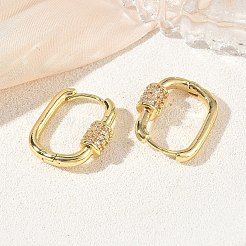真鍮製マイクロパヴェキュービックジルコニアフープピアス  長方形  鉛フリー＆カドミウムフリー  ラックめっき  長持ちメッキ  18KGP本金メッキ  18.5x16x5mm&nbsp;KK-CBA98BA-16G