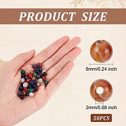 天然＆合成混合天然石ビーズ  ラウンド  染めと未染色の混合  6mm  穴：2mm  50個/箱&nbsp;G-OC0003-87A