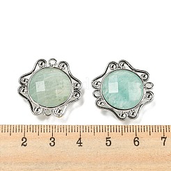 天然アマゾナイト ファセットコネクタチャーム  ラックメッキプラチナメッキ真鍮楕円リンク  23x23.5x6~6.5mm  穴：1.5mm&nbsp;G-M431-09P-01