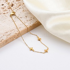 304ステンレススチールアズキチェーンリンクブレスレット  女性のためのジュエリー  クロス  14KGP本金メッキ  6-3/4インチ（17.3cm）&nbsp;BJEW-K265-06P