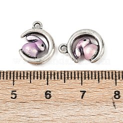 合金エナメルチャーム  ウサギのチャームが付いた月  アンティークシルバー  ミックスカラー  13.5x11x4mm  穴：1.4mm&nbsp;ENAM-P262-04AS-M