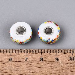 ランプワークと真鍮芯のヨーロピアンビーズ  大穴ビーズ  ロンデル  カラフル  14~15x7~7.5mm  穴：4~4.5mm&nbsp;LAMP-Q042-01G
