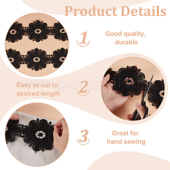 4 ヤードの花ポリエステル刺繍レースリボン  洋服アクセサリーデコレーション  ブラック  3-3/4インチ（95mm）&nbsp;OCOR-MA0001-41B