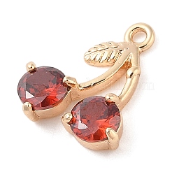 真鍮インレイガラスペンダント  さくらんぼのチャーム  18KGP本金メッキ  16.5x14x4mm  穴：1.3mm&nbsp;KK-S388-14G