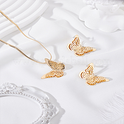 女性用合金中空蝶スタッドピアス＆ペンダントネックレスセット  ゴールドカラー  25.5x33.5mm&nbsp;SJEW-LP0001-41