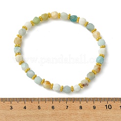 合金と丸い天然花のアマゾナイトビーズのストレッチブレスレット（女性用）  ゴールドカラー  ビーズ：6x5x5mm  内径：2.36インチ（6cm）&nbsp;BJEW-JB13739