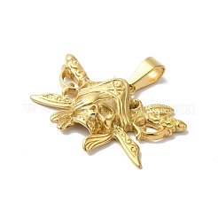 PVD真空メッキ304ステンレスペンダント  ゴールドカラー  スカルチャーム  剣  25.5x39x6.5mm  穴：9x5mm&nbsp;STAS-B069-47C-G