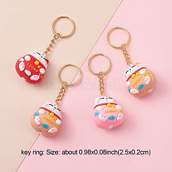 塩ビプラスチックキーホルダー  304ステンレススチールと鉄の金具付き  招き猫  ミックスカラー  8.9cm&nbsp;KEYC-YW0001-12