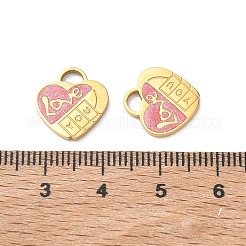 バレンタインデー 304ステンレススチールエナメルペンダント  愛の言葉を持つハートのチャーム  グリッターパウダー付き  18KGP本金メッキ  13.5x13x1.5mm  穴：3.5x2.5mm&nbsp;STAS-B142-06G