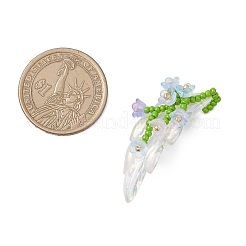 ガラスシードビーズのユリの枝ペンダント  アクリルと  ライトスカイブルー  42x20.5x12mm  穴：2.5mm&nbsp;PALLOY-MZ00900-03