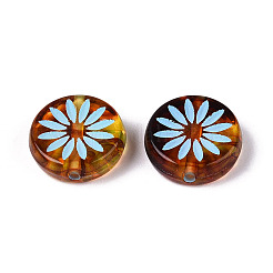 塗装された透明なアクリルビーズ  模造琥珀  花付きフラットラウンド  シエナ  12~12.5x4mm  穴：1.2mm  約1041個/500g&nbsp;OACR-T029-03E