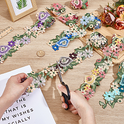 6ヤード 6色 ポリエステル刺繍レーストリム  花柄レーストリミング  布ドレス縫製アクセサリー  ミックスカラー  2-1/2インチ（64mm）  1ヤード/カラー&nbsp;OCOR-NB0002-36