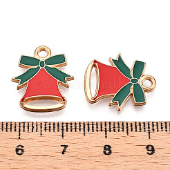 メッキ合金エナメルチャームラック  カドミウムフリー＆ニッケルフリー＆鉛フリー  ライトゴールド  クリスマス鐘  レッド  18x15x4mm  穴：1.8mm＆1.2mm&nbsp;X-ENAM-N055-153