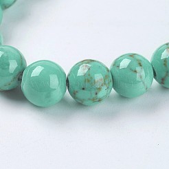 合成ターコイズビーズ  染め  ラウンド  ダークターコイズ  サイズ：直径約8mm  穴：1mm  50個/連  16インチ&nbsp;G-H1144-1