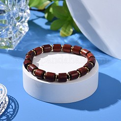 ワックスをかけられた天然木のコラムビーズストレッチブレスレット  男性女性用ディスク非磁性合成ヘマタイトビーズパワーブレスレット  ココナッツブラウン  内径：2-1/4インチ（5.7cm）&nbsp;BJEW-JB07089