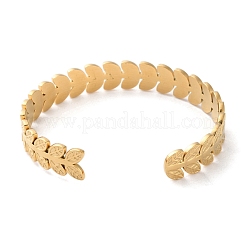 女性用304ステンレススチールカフバングル  18KGP本金メッキ  中空  葉  幅3/8インチ（1.05cm）  調整可能&nbsp;LS-BJEW-K263-05G-03