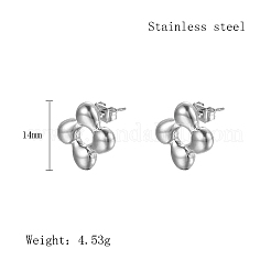 女性用304ステンレススチールスタッドピアス  花  ステンレス鋼色  14mm&nbsp;FU8032-2