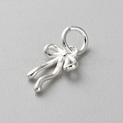 スターリングシルバーの蝶結びチャーム925個  丸カンとスタンプ925個付き  銀  11x8.5x2mm  穴：3.5mm&nbsp;STER-WH0015-08