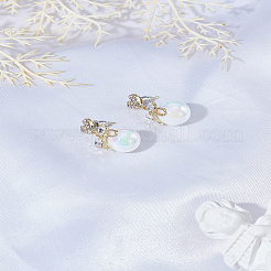 合金ラインストーンスタッドピアス1組  アブストイミテーションパール付き  ラウンド  ゴールドカラー  26x12mm&nbsp;EJEW-LP0004-94
