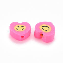手作り樹脂粘土ビーズ  ジュエリー工芸用品のDIY用  笑顔の顔とハート  ミックスカラー  8~9x9~10x4~5mm  穴：1.6mm&nbsp;X-CLAY-N008-017