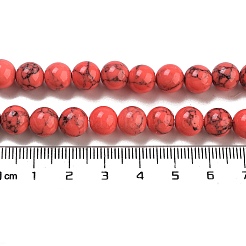 染め加工合成ターコイズ天然石ビーズ連売り  ラウンド  ライトコーラル  8mm  穴：1mm  約50個/連  15.7インチ&nbsp;TURQ-R032-8mm-XSS18