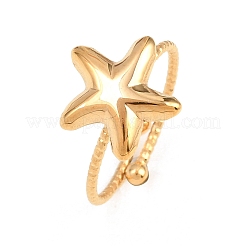 女性用304ステンレススチールカフオープンリング  スター  ゴールドカラー  usサイズ7 1/4(17.5mm)&nbsp;RJEW-A096-01G