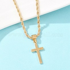 女性用合金クロスペンダントネックレス＆チェーンブレスレットセット  ゴールドカラー  ブレスレット：9.25インチ（23.5cm）&nbsp;SJEW-A002-01G