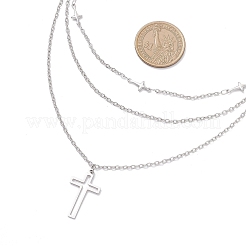 304ステンレススチール製宗教クロスペンダント3層ネックレス（女性用）  変色しない  ステンレス鋼色  14.84インチ（37.7cm）&nbsp;NJEW-JN05480