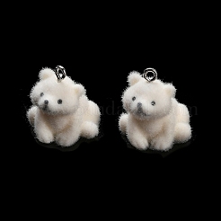 フロッキー不透明樹脂ペンダント  プラチナ鉄ループ付き  クマ  23.5x21x21mm  穴：2mm&nbsp;RESI-I335-01P-08