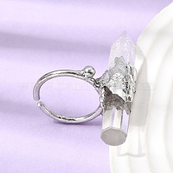 天然水晶と真鍮を使用した女性用カフリング  プラチナ  尖った円錐柱  41~47x9.5~11.5mm  内径：18~19mm&nbsp;RJEW-G374-01P-08