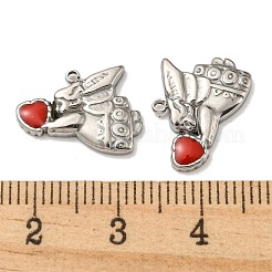 304ステンレススチールエナメルチャーム  ハートのチャームを持つ天使  ステンレス鋼色  12.5x14.5x2mm  穴：1.2mm&nbsp;STAS-L022-164P