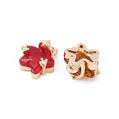 真鍮製ガラスチャーム  花のチャーム  明るい金色の金具付き  ミックスカラー  12x10x7mm  穴：1.5mm&nbsp;KK-D291-04KCG