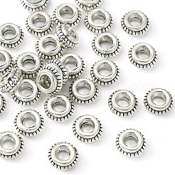 チベット風合金スペーサービーズ  カドミウムフリー＆鉛フリー  ドーナツ  アンティークシルバー  7.5x3mm  穴：3mm&nbsp;YW0001-10