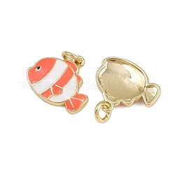 真鍮エナメルの魚のチャーム  ラックめっき  長持ちメッキ  カドミウムフリー＆鉛フリー  丸カン付き  18KGP本金メッキ  11x12.5x2mm  穴：2mm&nbsp;KK-D424-11G