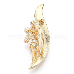 天然パールとガラスの葉の女性用ブローチ  真鍮のピン  14KGP本金メッキ  24x64.5x18mm&nbsp;JEWB-N001-13G