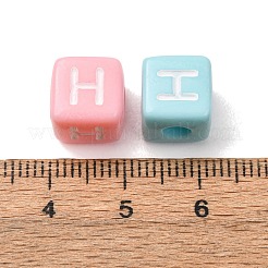 オペークアクリルヨーロピアンビーズ  大穴ビーズ  文字「h」が入った立方体  ミックスカラー  10x9x9~9.5mm  穴：4mm  約580個/500g&nbsp;AC-CBA7A73-01H