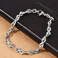304ステンレススチール製インフィニティリンクチェーンブレスレット、女性・男性用  ステンレス鋼色  8-1/4インチ（21cm）  リンク：14x6x2mm&nbsp;BJEW-F488-53A-P