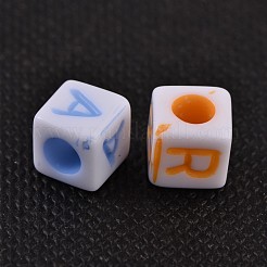アクリル横穴レタービーズ  クラフトスタイル  キューブ  ミックスカラー  約6mm長  6 mm幅  厚さ6mm  穴：3mm  2800個/ 500g&nbsp;MACR-R479-M