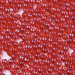 透明ガラスビーズ  光沢のある  ラウンド  レッド  4x3mm  穴：1mm  約4500個/袋&nbsp;SEED-S040-08A-08