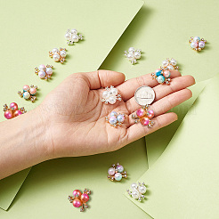 合金カボション  クリスタルラインストーンとアクリルイミテーションパール  花  ミックスカラー  19.5x19.5x8.5mm  5色  10個/カラー  50個/セット&nbsp;PALLOY-TA0001-57
