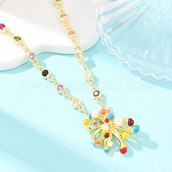 真鍮パヴェのカラフルなキュービックジルコニアとエナメルの花火ペンダントネックレス（女性用）  長持ちメッキ  ラックめっき  鉛フリー＆カドミウムフリー  18KGP本金メッキ  16.06インチ（40.8cm）&nbsp;NJEW-F364-03G