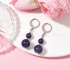 ラウンドナチュラルラピスラズリダングルピアス  女性用304ステンレススチールフレンチフックピアス  40~41x10~10.5mm&nbsp;EJEW-JE05536-05