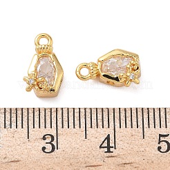 キュービックジルコニアチャーム付き真鍮  ニッケルフリー  18KGP本金メッキ  透明  12x6.5x5mm  穴：1.4mm&nbsp;KK-D024-23A-G