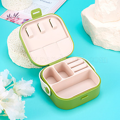 スクエア PU レザー & PP & シリコン ジュエリー セット ボックス  旅行用ポータブルジュエリーケース  収納ボックス  ネックレス用  リング  ピアスとペンダント  緑黄  10x9.7x3.8cm&nbsp;AJEW-TAC0014-13A