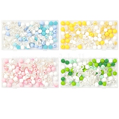 DIY ビーズ ファインディング キット  シリコーンビーズを含む  アクリルビーズ  ABSプラスチックビーズ  ABSプラスチックパール調ビーズ  ピンク  12~24x12~31x3~12mm  穴：1.6~4.5mm  80個/セット&nbsp;DIY-YW0017-24A