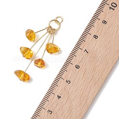 天然琥珀チップのぶら下がりペンダント  304ステンレス鋼の金具付きタッセルチャーム  ゴールドカラー  ゴールデンロッド  20.5~41x6~10x6~8mm  丸カン：5x0.9ミリ  内径：3.5mm&nbsp;PALLOY-JF05183