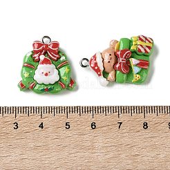 クリスマスの不透明な樹脂ペンダント  混合図形  プラチナ鉄ループ付き  ミックスカラー  23.5~29x18.5~26x8~8.5mm  穴：2mm&nbsp;RESI-I352-01P-01